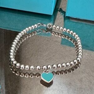 Tiffany Blue Heart Tag Bead Bracelet in Silver